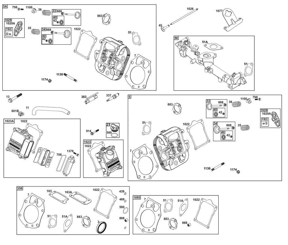 Cylinder Head Group Diagram and Parts List for 61E477-0015-J1 400000 - 699999 Briggs and Stratton Engine